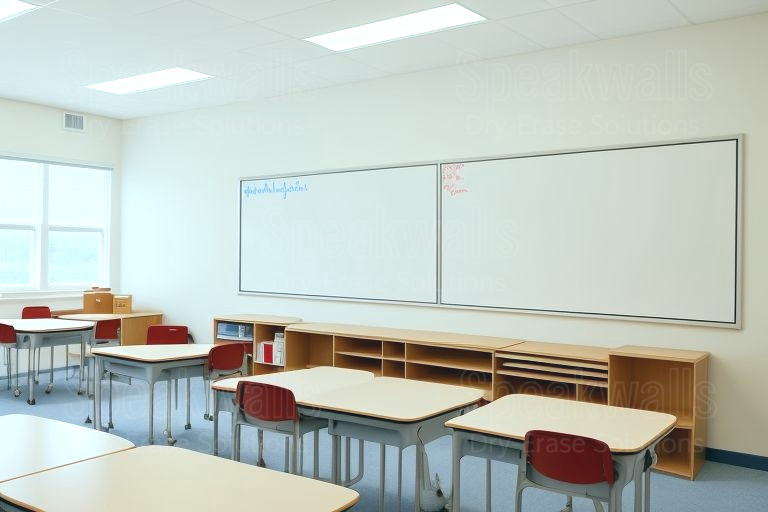 An image of magnetic whiteboard wall coverings applied in small private schools.