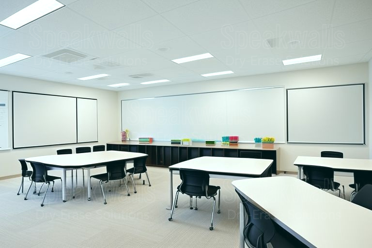 An image of magnetic whiteboard wall coverings applied at high secondary schools.