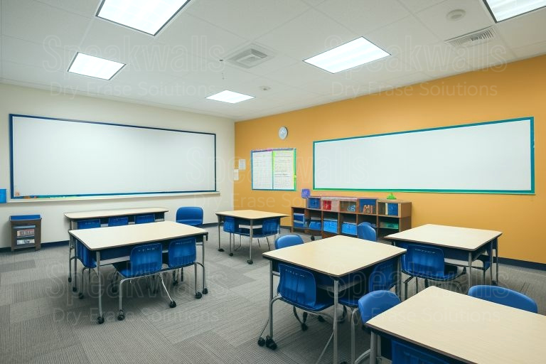 An image of non-magnetic whiteboards applied at Classical Christian Academy classrooms.