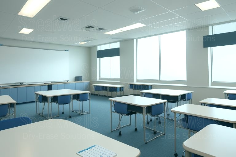 An image of non-magnetic whiteboards applied at Community Christian Academy.