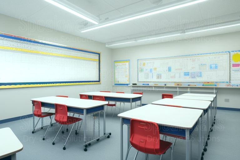 An image of non-magnetic whiteboards used in Christian K-12 schools.