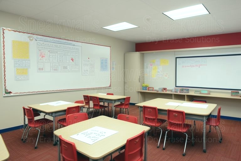 An image of whiteboard vinyl wall coverings installed at summer boarding schools.