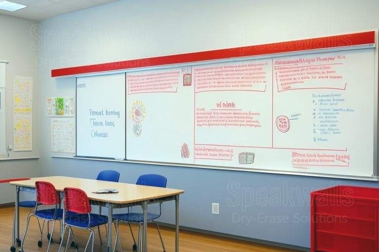 An image of whiteboard wall coverings applied at High Tech High for innovative classrooms.